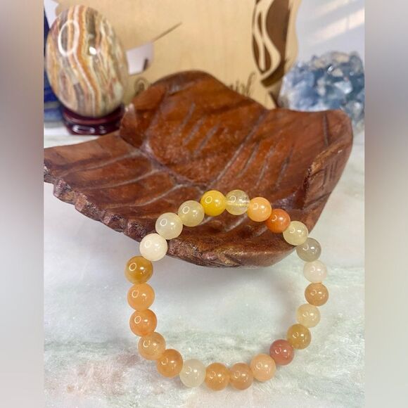 Gold Silk Jade Stone of Abundance Gemstone Stretch Bracelet - Picture 6 of 6